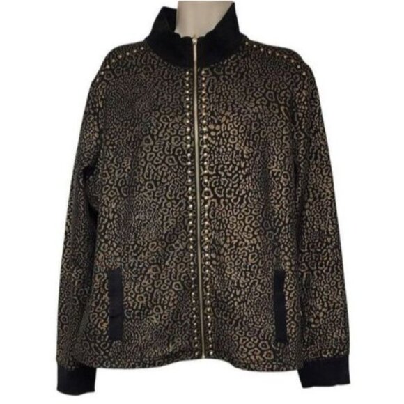 Rudy Rd. Women's Petite Metallic Studded Long Sleeve Jacket Black/Gold Size PL - Picture 1 of 12